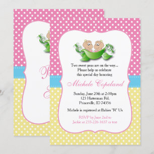 Invitation Douche Twin Baby Girl - Deux Pois Dans Une Poitrin