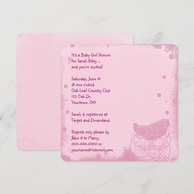 Invitation Douche vintage bébé fille (Devant / Derrière)