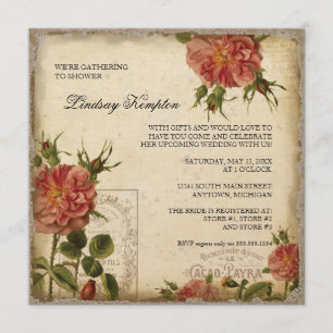 Invitation Douche vintage crème noire de couples de Tour