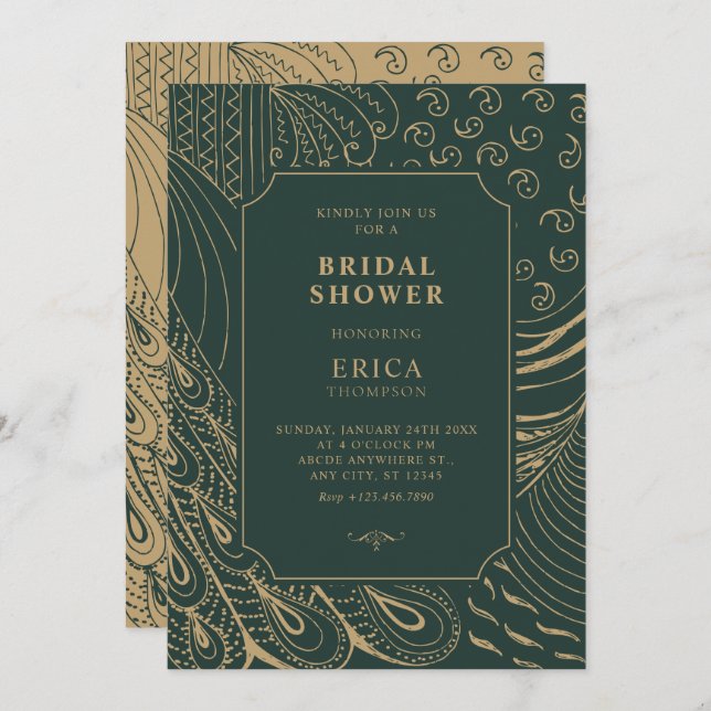 Invitation Douche vintage d'art ornemental (Devant / Derrière)