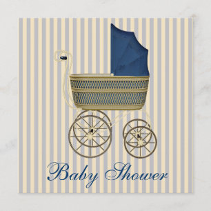 Invitation Douche vintage de bébé de landau bleu vintage de
