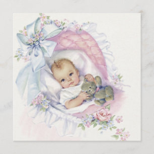 Invitation Douche vintage en pastel rose de bébé