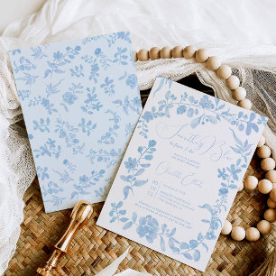 Invitation Douche vintage fleurie bleue