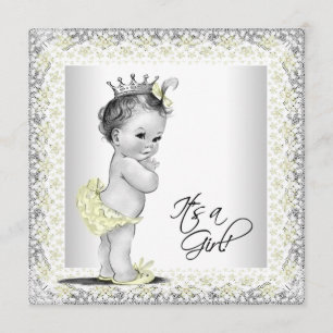 Invitation Douche vintage jaune et grise de bébé