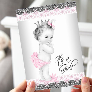 Invitation Douche vintage pour bébé rose et gris