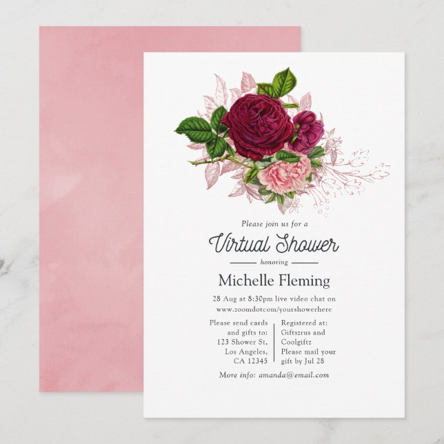 Invitation Douche vintage Shabby-Chic Virtuelle (Devant / Derrière)