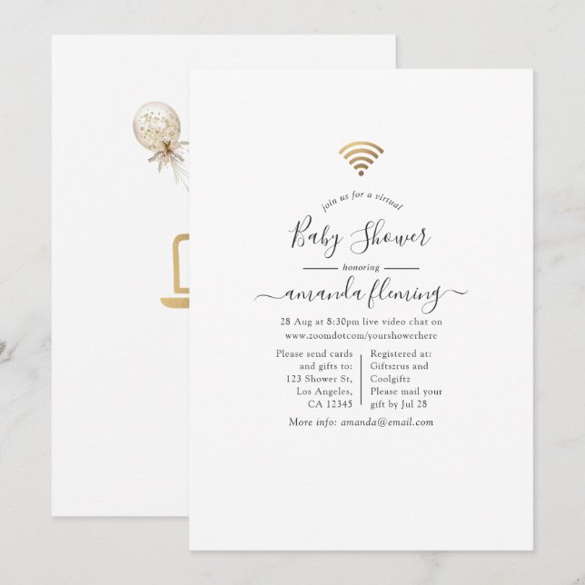 Invitation Douche virtuelle branchée (Devant / Derrière)