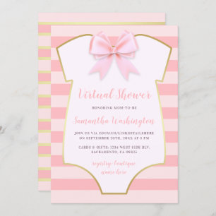 Invitation Douche virtuelle Gold & Pink Stripes Bow moderne