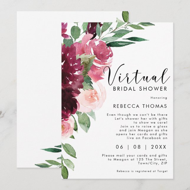 Invitation douche virtuelle par le courrier florals douche nu (Devant / Derrière)