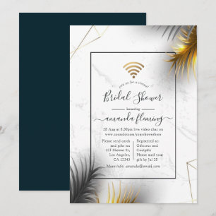 Invitation Douche virtuelle Tropicale Géométrique Noire et Or