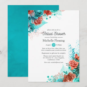 Invitation Douche virtuelle Turquoise et Coral Floral