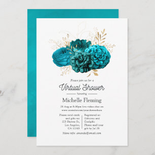 Invitation Douche virtuelle Turquoise et Gold Floral