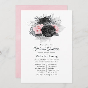 Invitation Douche virtuelle vintage Rose rose et noire