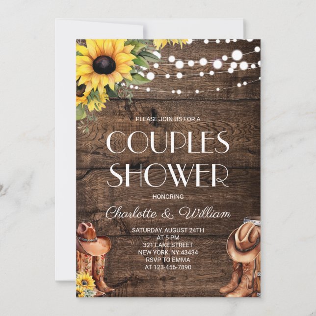 Invitation Douche Western Couples Tournesol (Devant)
