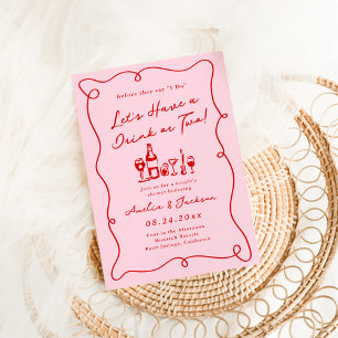 Invitation Douche Whimsical Main Tirée rose & Couple Rouge