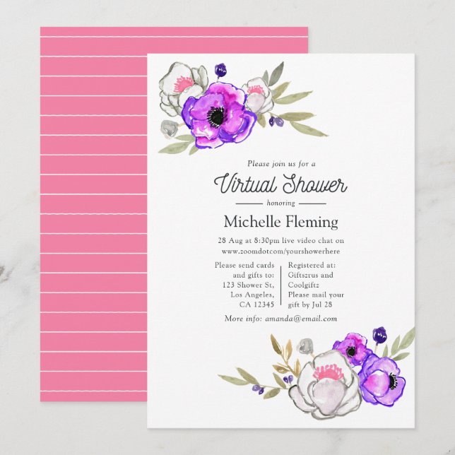 Invitation Douchez Florale de Printemps Virtuelle (Devant / Derrière)