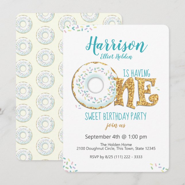 Invitation Doughnut One Sweet 1er Anniversaire (Devant / Derrière)