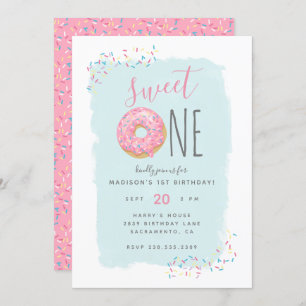 Invitation Doughnut rose vif Parsemer sucré 1er anniversaire