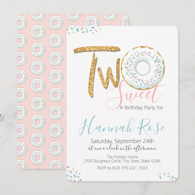 Invitation Doughnut Two Sweet 2e fête d'anniversaire (Devant / Derrière)