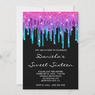 Invitation Douille noire brillante rose Turquoise brillante 1