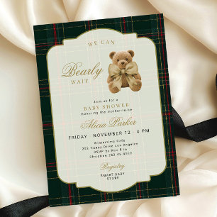Invitation Douille tartan élégant ourson prépa baby shower