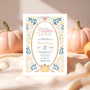 Invitation Douillet Petit Citrouille Nœud Automne Floral Baby
