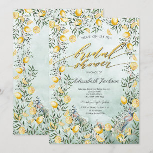Invitation Douleurs de mariage vert citron aquarelle paons 