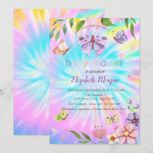 Invitation Douleurs Papillons Fleurs Teinture Baby Shower