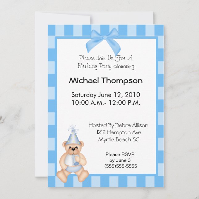 Invitation d'ours d'anniversaire (Devant)