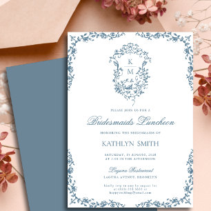 Invitation Douteux Bleu Vintage Crest Bridesmaids déjeuner