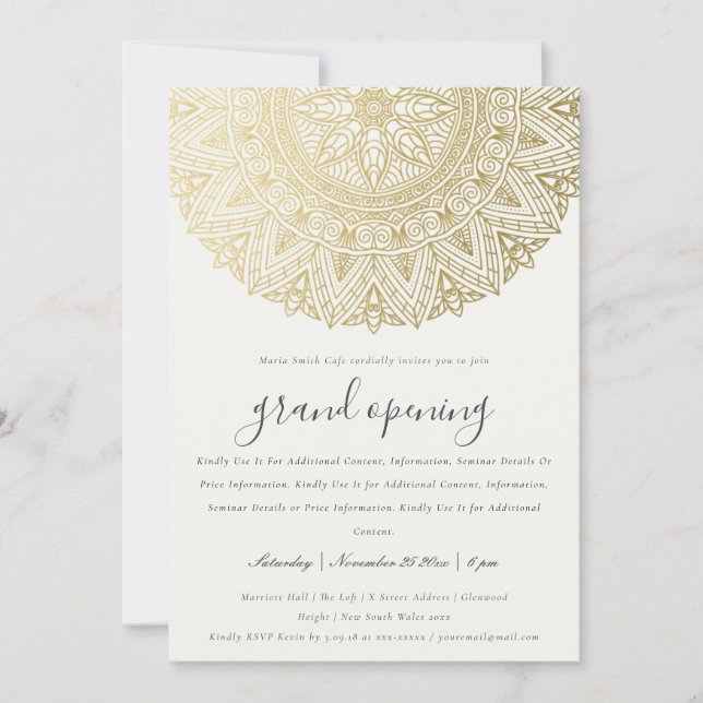 Invitation d'ouverture du Mandala Classy Gold (Devant)