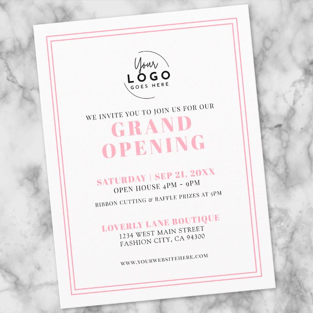 Invitation d'ouverture solennelle d'entreprise ave (Simple Pink Logo Business Grand Opening Invitation Postcard)