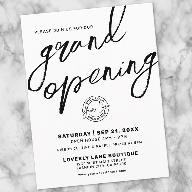 Invitation d'ouverture solennelle d'entreprise Log (Black White Logo Business Grand Opening Invitation Postcard)