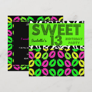 Invitation Doux 13 13e Anniversaire Lèvres Vache Lime Rose No