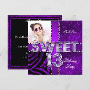 Invitation Doux 13 13e Anniversaire Zèbre Paillettes Violet N