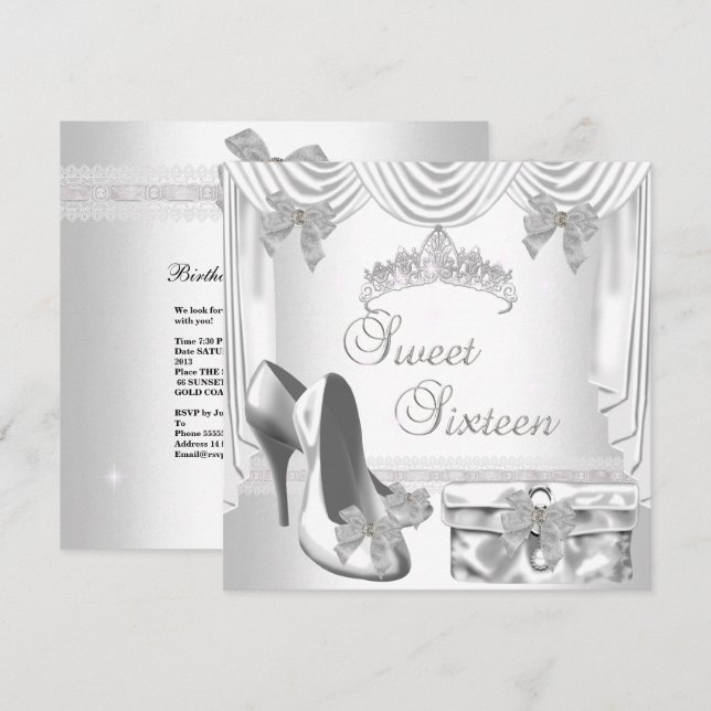 Invitation Doux 16 16e Anniversaire Argent Blanc (Devant / Derrière)