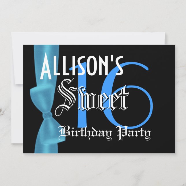 Invitation Doux 16 Anniversaire Faux Blue Bow (Devant)