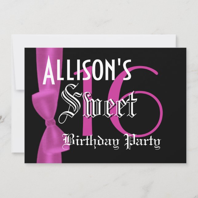 Invitation Doux 16 Anniversaire Faux Fuchsia Bow rose (Devant)
