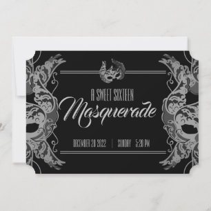 Invitation doux 16 ANNIVERSAIRE MASQUERADE billet noir & blan