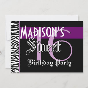 Invitation Doux 16 Anniversaire Personnalisé Modèle Zebra Pur