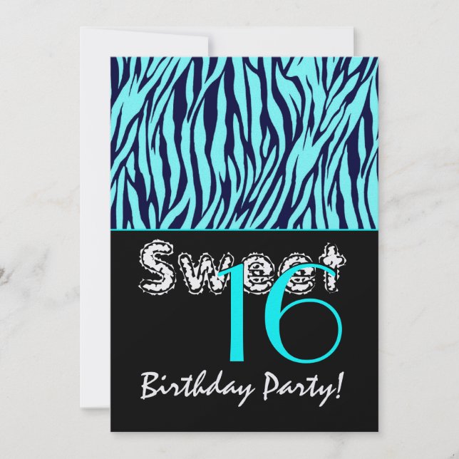 Invitation Doux 16 Anniversaire Zebra Stripes Midnight Blue A (Devant)