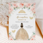 Invitation Doux 16 Blush Floral Champagne robe Princesse<br><div class="desc">Personnalisez cette adorable invitation Sweet 16 anniversaire avec sa propre formulation facilement et rapidement,  appuyez simplement sur le bouton customiser pour réorganiser et formater le style et le placement du texte. Objets correspondants disponibles en magasin ! c) Le Happy Cat Studio</div>