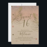 Invitation Doux 16 Faux Parties scintillant Points Or Plumes<br><div class="desc">Quince Sweet 16 Invitations avec Faux Parties scintillant Motif et Feather Faux Gold</div>