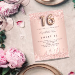 Invitation Doux 16 gouttes roses d'or rose<br><div class="desc">Une invitation moderne, élégante et glamour pour une soirée Sweet 16, 16e anniversaire de fille. Un arrière - plan en or rose avec des gouttes. Le nom est écrit avec un rose moderne de couleur or foncé à la main écriture style. Personnalisez et ajoutez les détails de votre fête. Le...</div>