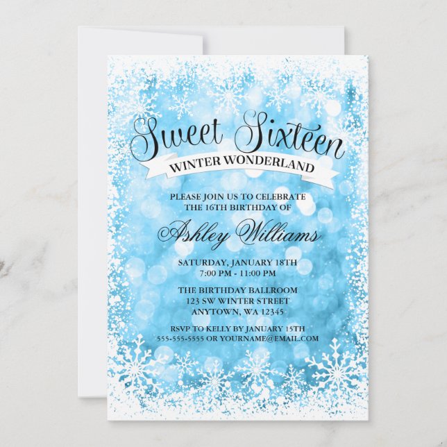Invitation Doux 16 Hiver Wonderland Bleu Parties scintillant  (Devant)