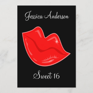 Invitation Doux 16 lèvres rouge vif à l'anniversaire sur noir