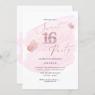 Invitation Doux 16 Papillons Diamant rose Aquarelle