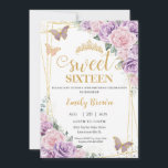 Invitation Doux 16 Papillons floraux violets Lilac rose<br><div class="desc">Personnalisez cette adorable invitation Sweet 16 anniversaire avec sa propre formulation facilement et rapidement,  appuyez simplement sur le bouton customiser pour réorganiser et formater le style et le placement du texte. Objets correspondants disponibles en magasin ! c) Le Happy Cat Studio</div>