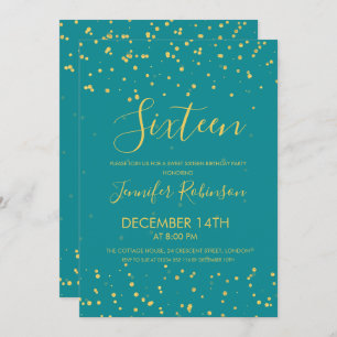 Invitation Doux 16 points Gold Foil Turquoise pour la fête d'