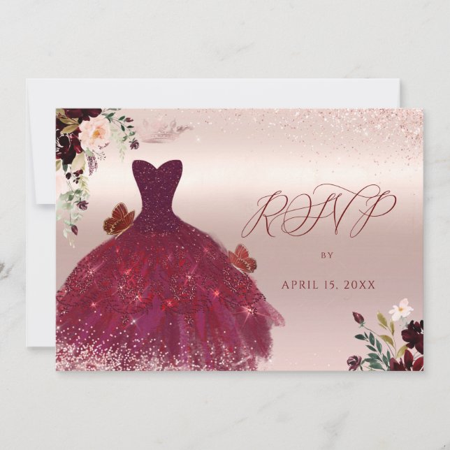 Invitation Doux 16 RSVP Blush Bourgogne Aquarelle Fleurs (Devant)